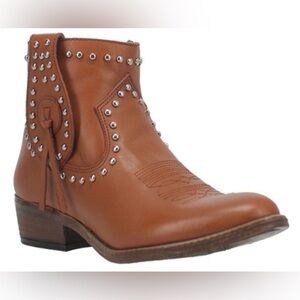 DINGO WOMEN'S DESTRY STUDDED FRINGE WESTERN FASHION BOOTIES- ROUND TOE SIZE 8M